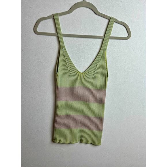 Rails Womens Stretch Ribbed V-Neck Pullover Knit Tank Top Pink and Green Size M - Picture 1 of 5